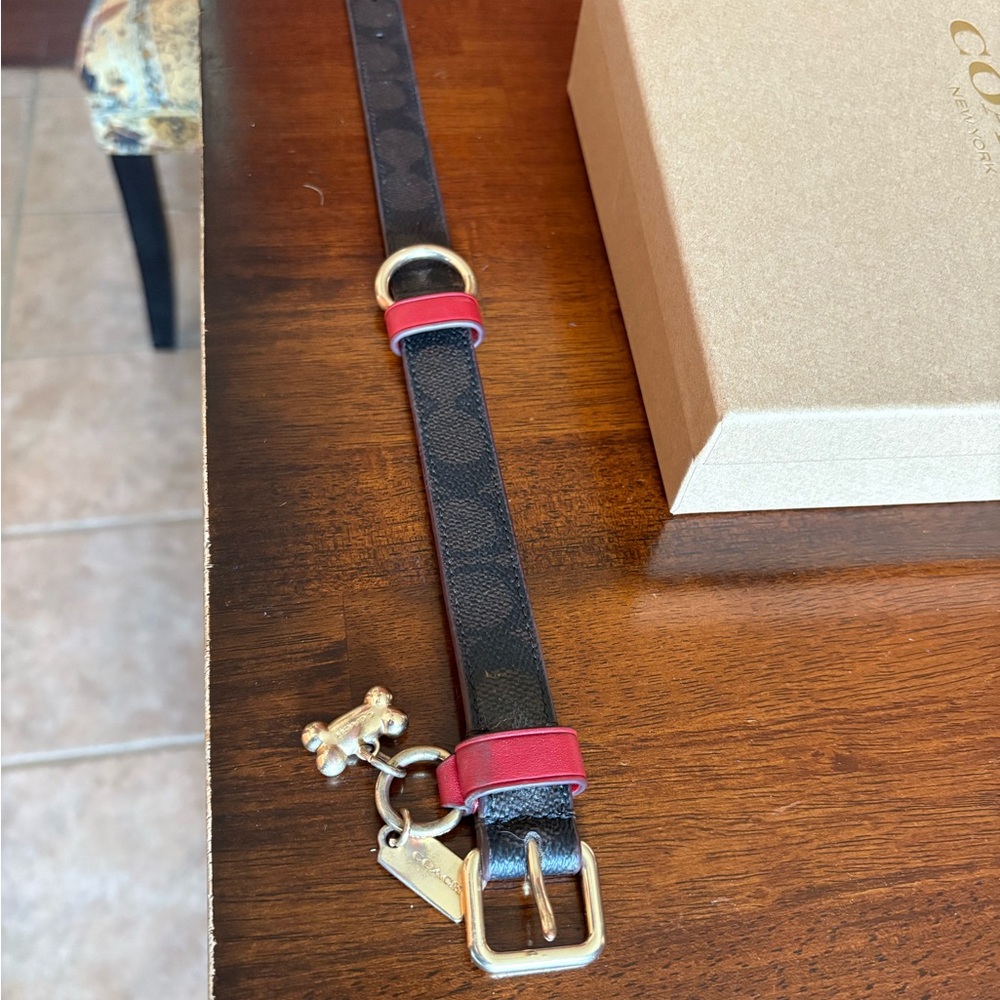 Designer Brown and Red Leather collar with Gold Accents. Size M practically new